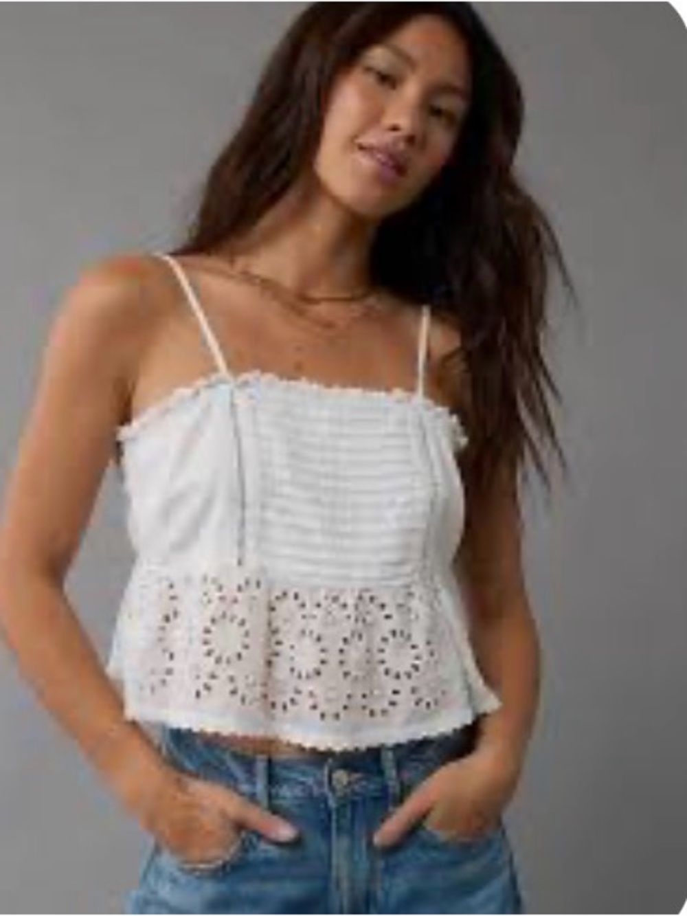 American Eagle Eyelet Babydoll Cami Tank Top - L - NWT